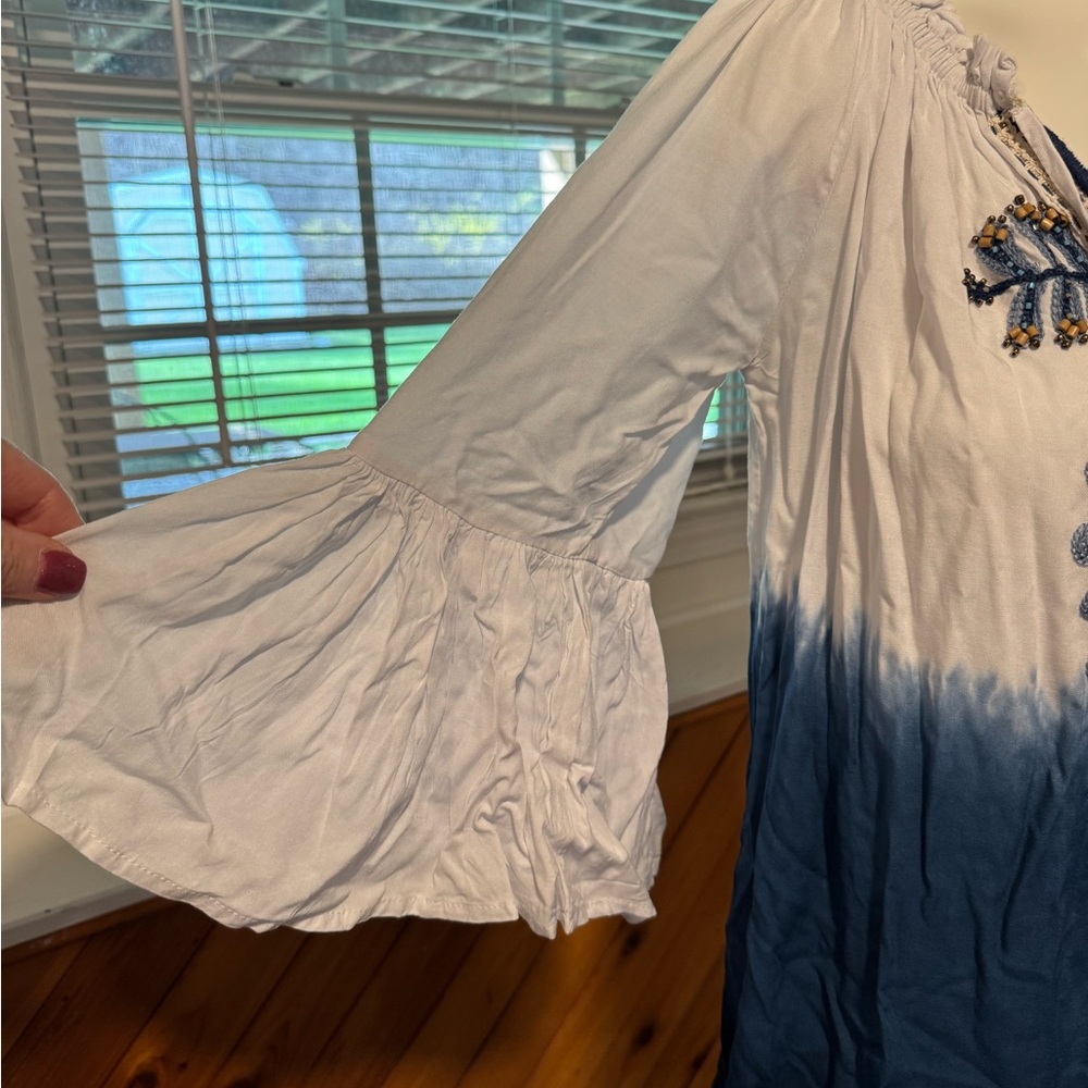 Bohemian Blue & White Cover Up Tunic Size Xs perfect for summer tassels on front - Picture 5 of 7